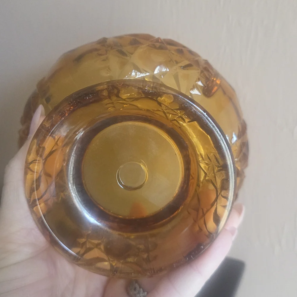 Vintage Indiana Glass Amber Stars & Bars Fairy Lamp